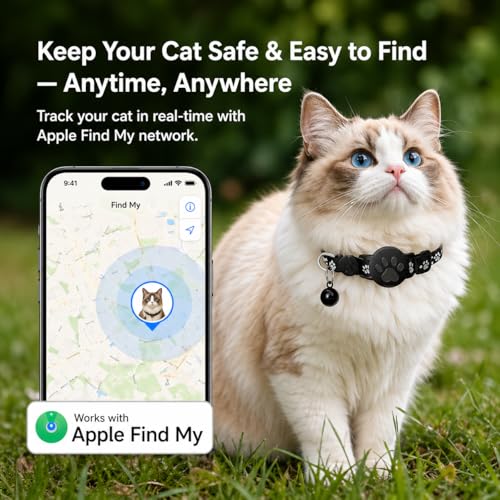 Image of Pet Tracker,GPS Collar for Cats,Smart tag,Waterproof Compatible with Find My,No Monthly Fee,Advanced Tracking Solution Smart Collar for Pet Safety Ideal Small Large Cats(iOS User)