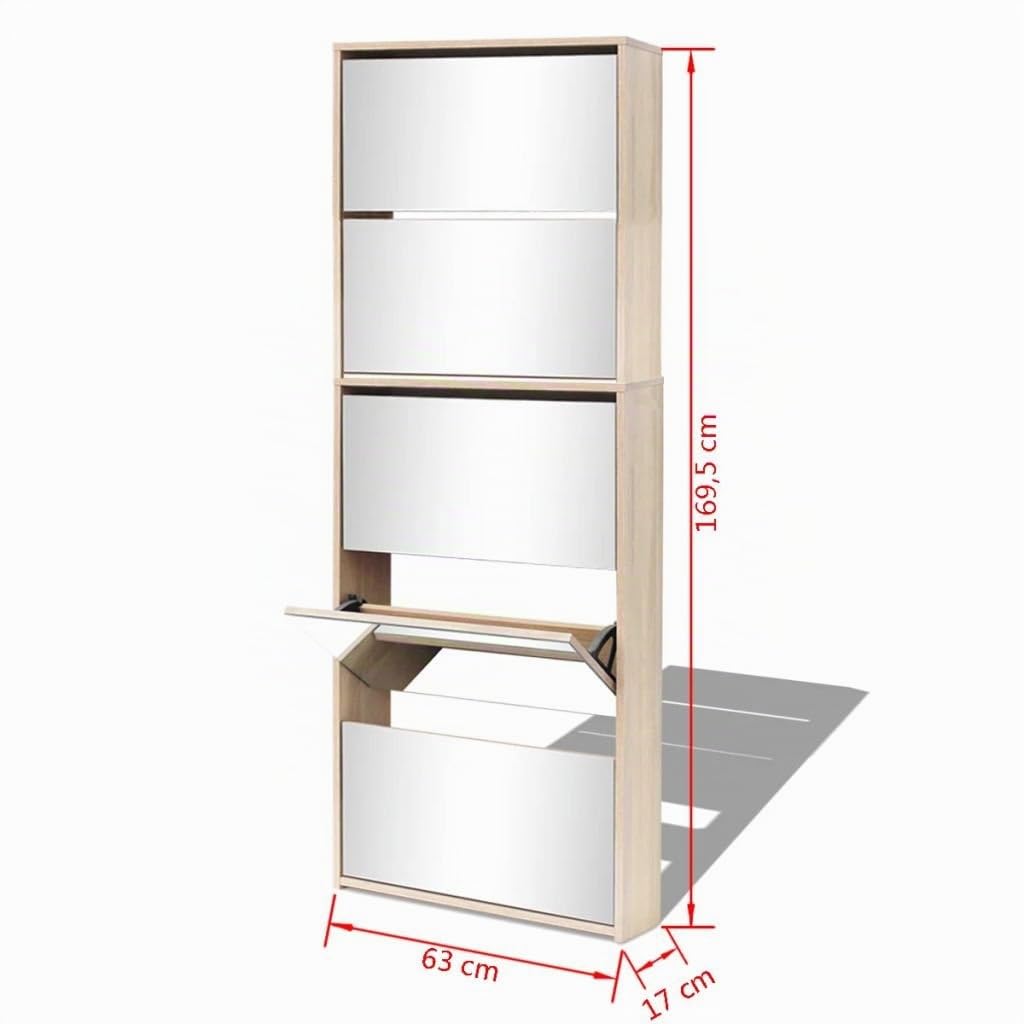 Festnight Zapatero con Espejo 63 x 17 x 169,5 cm con 5 Niveles de Almacenamiento Mueble Zapatero Organizador de Zapatos Color Roble