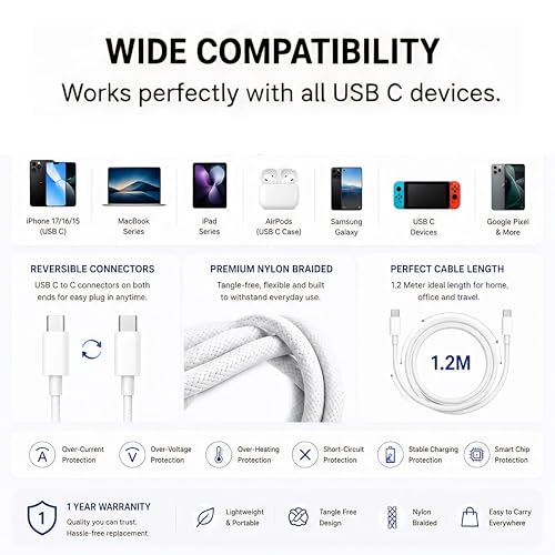 Image of Ultra-Fast PD Cable For iPhone Charger Cable Type C to C Cable for iPhone 17 /17 Air /17 Pro /17 Pro Max, 16 /16 Plus /16 Pro /16 Pro Max Original Speed