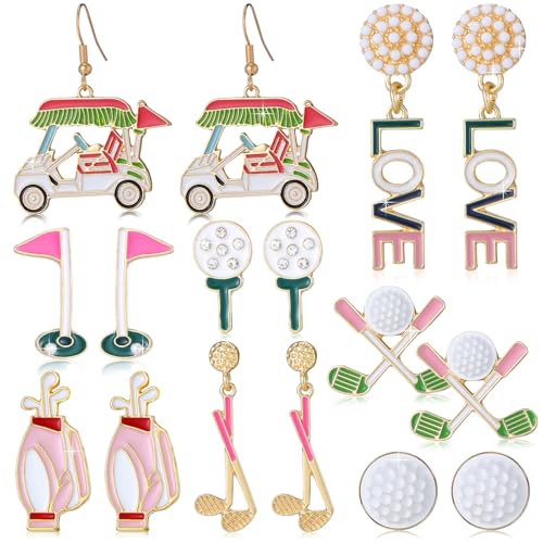 Quelay 8 Pairs Golf Earrings for Women Golf Accessories Jewelry Studs Sports Drop Earrings for Golfer Golfing Lovers Teacher Sports Gifts