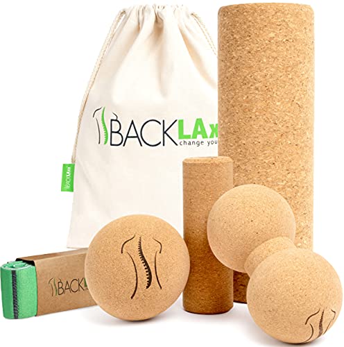 BACKLAxx ® Rodillo masaje muscular de corcho – rulo masaje muscular, pelota masaje, duobola para la fascia – libre de...