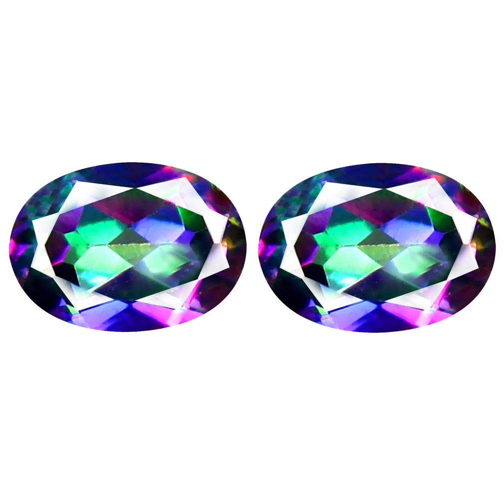 Deluxe Gems 1.92 ct Matching Pair Oval Cut (7 x 5 mm) Fancy Mystic Sea Child Topaz Natural Gemstone