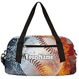 Custom Your Name American Flag Fire Baseball Personalized Text Gym Duffle Bag for Kids,Sports Bag fo