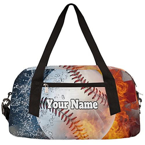 Custom Your Name American Flag Fire Baseball Personalized Text Gym Duffle Bag For Kids,Sports Bag For Teens Boys & Girls Small Waterproof Overnight Weekender Carry School Practice Travel Bag #TOP10