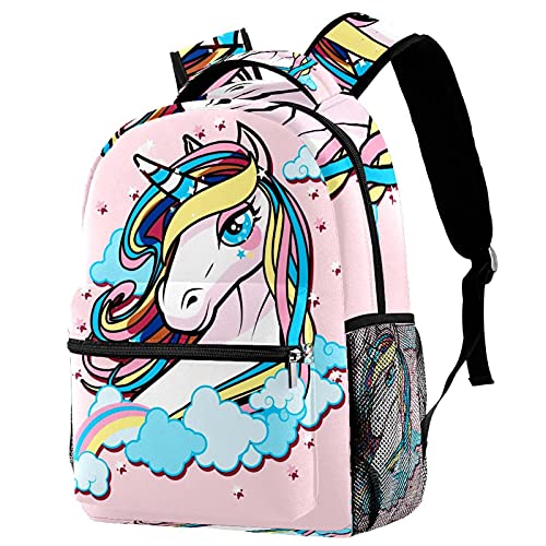 Sac à dos d'écolier pour ordinateur 14 pouces licorne multicolore