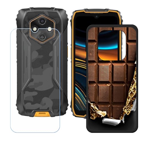 LCEHTOGYE �K�p Ulefone RugKing 4 Pro +�����K���X�X�N���[���v���e�N�^�[�p�P�[�X�A�K�p Ulefone RugKing 4 Pro (6,56")�ƌ݊����̂���u���b�N�\�t�gTPU�V���R���Q���P�[�X�ی�J�o�[ LH1