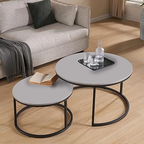 Image of Device Bas with BROWN ART SHOPPEE Home Decor Furniture Round Side Coffee Table Sets,2 Piece Mdf Top Couch Table,Nesting Table With Iron Frame For Living Room Living Room Or Lounge (Grey Black)