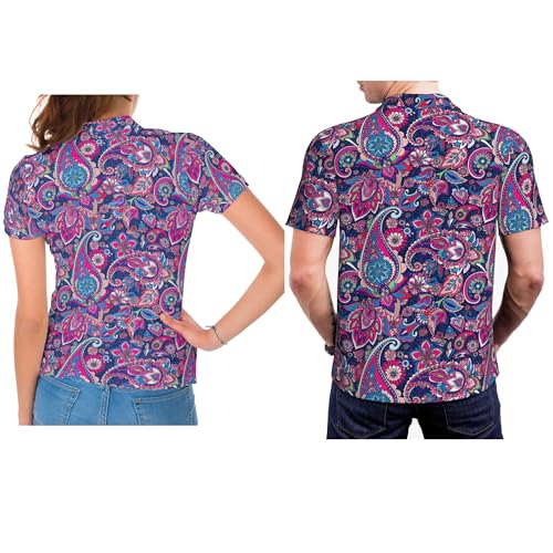 Purple Paisley Flower Couple Golf Shirts