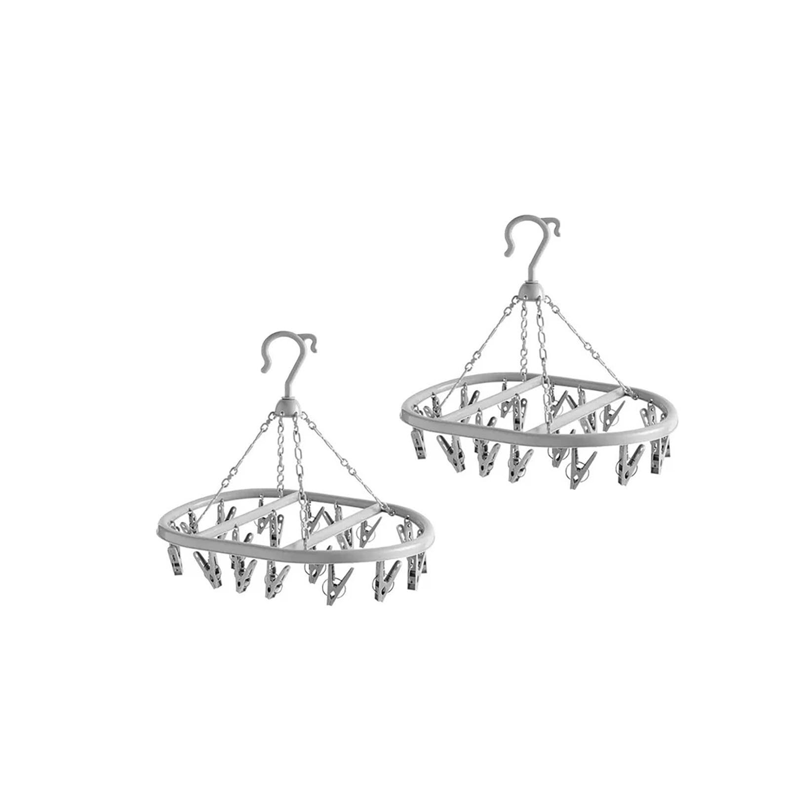 VOLTICO 2 Pack Air Dryer Hanger Drying Rack for Socks Peg Hanger with 20 Clips Plastic Clothes Hanging Rack for Indoor Outdoor Laundry Use (GREY)