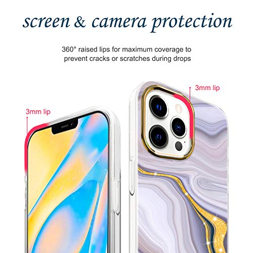 Coque iPhone 12 antichoc marbre pailleté or et gris avec dos rigide