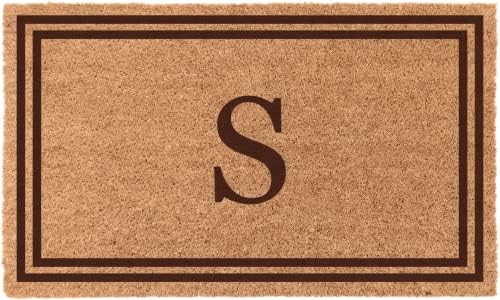 COCO MATS 'N MORE Personalized Door Mat with Monogram for Outdoor Indoor - Non-Slip Coco Coir Front Doormat with Vinyl Backing, Wedding, Housewarming, New Home (18" x 30", Brown Double Bordered)