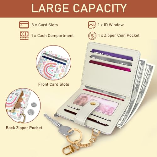 Image of Jogjam Rfid Women Wallet, Small Slim Thin Credit Card Wallet, PU Leather Bifold Cash Zipper Coin Pocket ID Window, for Female Ladies Teen Girls Girly Gifts, Rainbow Be Kind, Modern