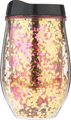 Blush Cosmo Glitter Stemless Wine Tumbler, Red and Gold