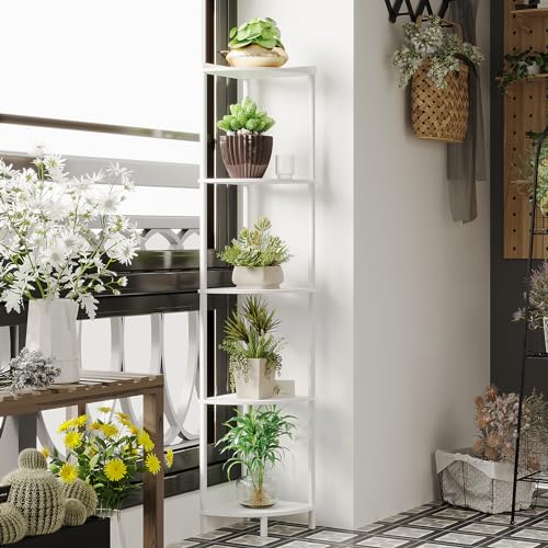 Image of SUNMORY 5 Tier Corner Shelf, 65 inch Tall Corner Shelves for Living Room Decor | Wall Corner Bookshelf, Industrial Display Shelf, Multi Unit Organizer, Narrow Plant Stand for Bedroom Bathroom Small Space