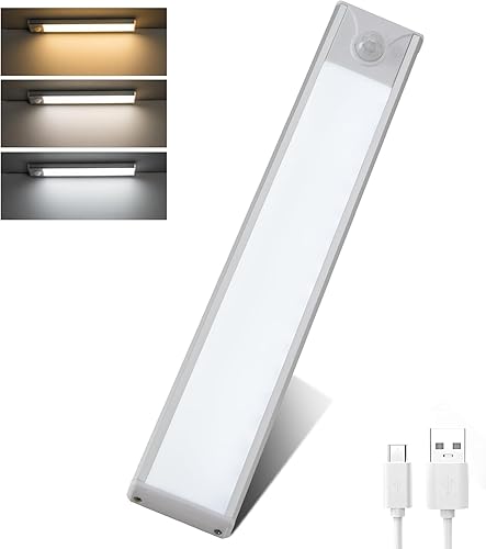 Luces LED para debajo del gabinete, luz inalámbrica con sensor de movimiento recargable USB-C para interiores, 7.9 pulgadas, 3 temperaturas de