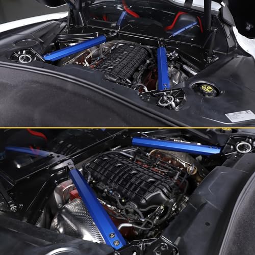 Image of CHEAYAR Engine Bay Panel Cover Compatible with Chevrolet Corvette C8 2020-2023, Engine Shroud Cover Panel Trims, C8 Accessories 2PCS (Engine Rod - Blue)