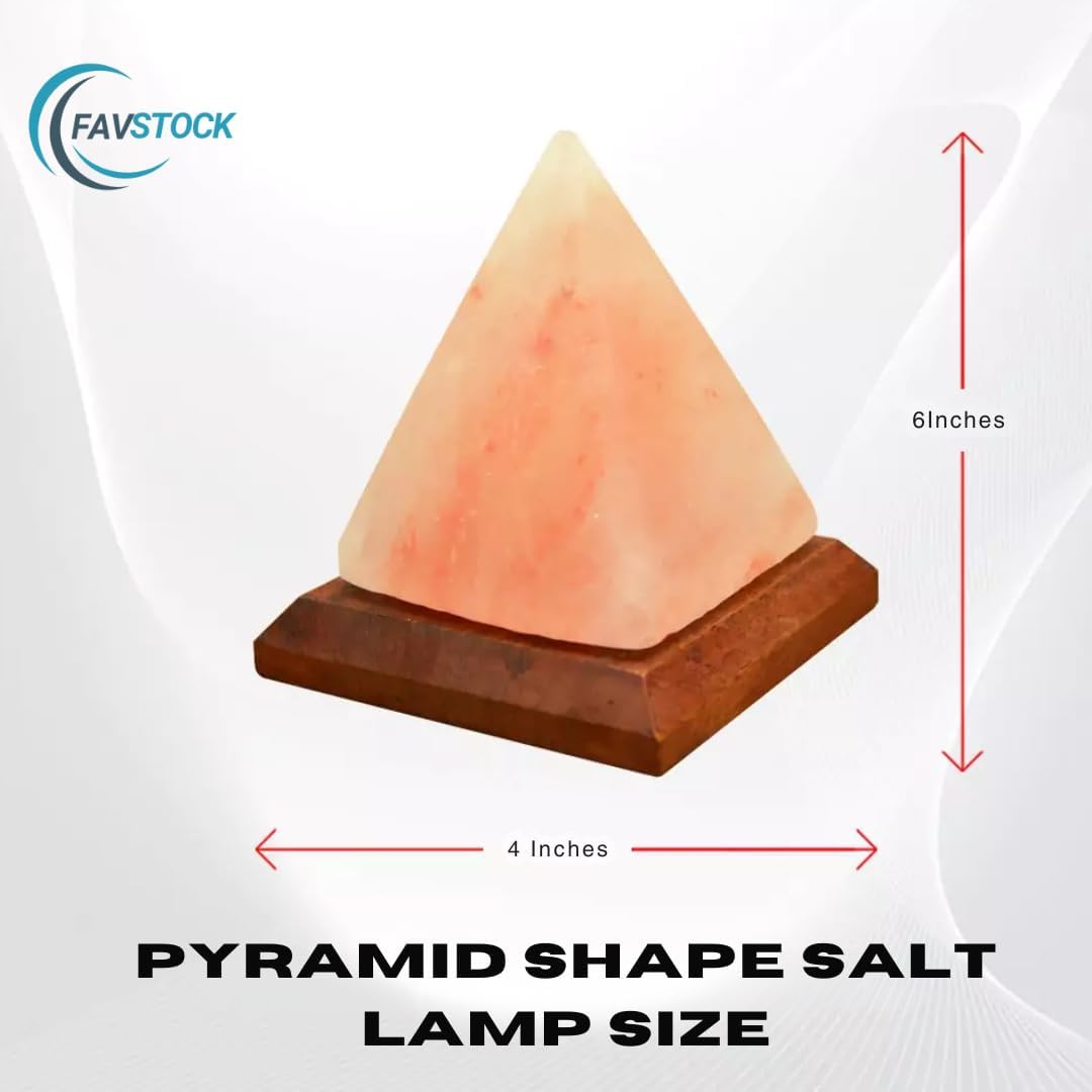Himalayan Salt Lamp, Natural Pyramid Salt Rock Lamp with Handcrafted Wooden Base & Night Light, Soothing Amber Glow, for Home, Office, Yoga Decor, 6 x 4.5 Inches