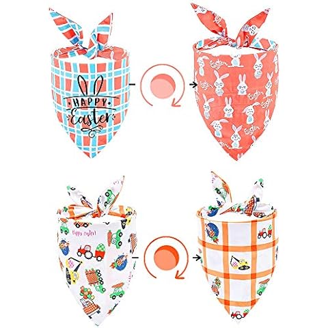 Easter Dog Bandanas 2Pcs, Double Printing Reversible Set, Double-Layer Washable Triangle Dog Scarfs, 4 Styles of Random Decorations Dog Bandana, Suitable for Small Medium Large Dogs Cats Pets Gifts Cover