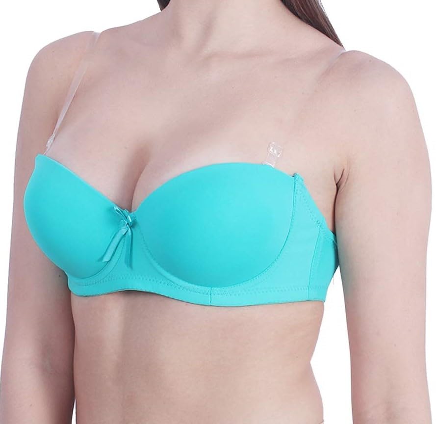 Image of Women's Balconette Bra Transparent Strapless Backless Invisible Clear Back Underwire Pushup Padded Bra Cups Demi