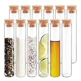 HUAOU 12pcs 10ml/0.34oz Mini Glass Test Tube, 15x100mm Small Candy Storage Tube with Cap, Tiny Flat Bottom Tube with Cork Stopper, Slender Vial Set for Scientific Experiments Lab Liquid Party Decor