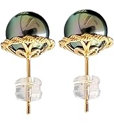 Nonnyl Real Pearl Earrings for Women With Genuine 10mm AAAA Quality Grey Tahitian Cultured Pearls...