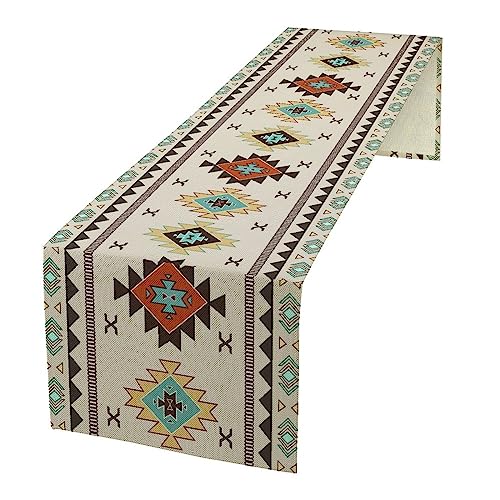 Aztec Southwest Table Runner,Ethnic Style Design Geometric Table Runners Table Setting Decor for Garden Farmhouse Wedding Party Holiday Dinner Home 13x36 Inch