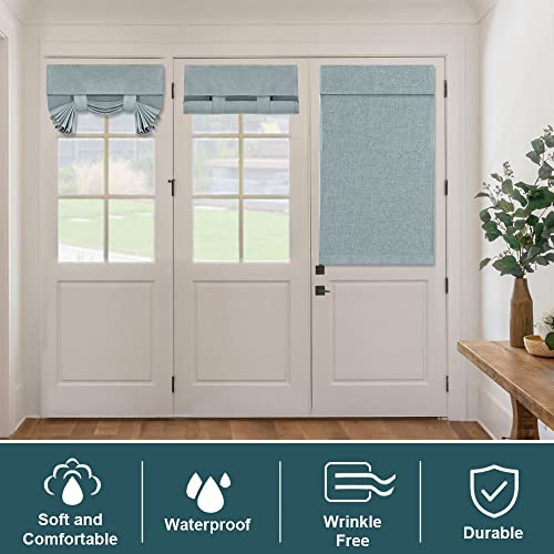 French Door Curtains Linen Textured Door Curtain Privacy Kitchen Window Curtains Door Shade Room Darkening Curtains For Patio French Door Sidelight Curtain Tie Up Shade, 1 Panel, 26W X 40L, Aqua Gray #TOP6