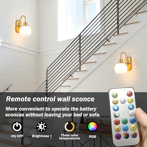 Image of Battery Operated Wall Sconce Set Of Two, RGB Color Changing Dimmable Sconces With Remote For Bedroom Living Room, Easy To Install