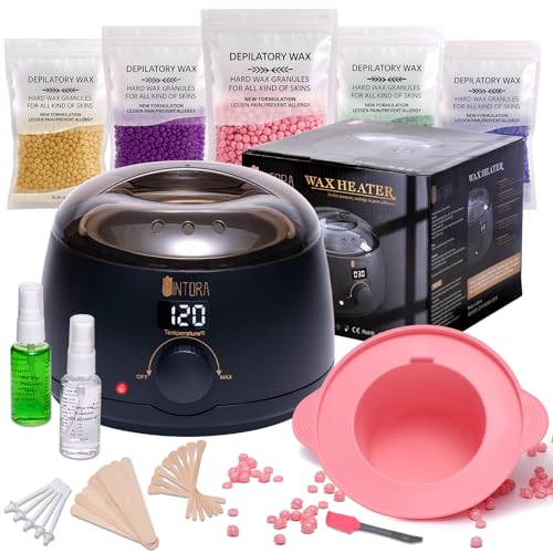 Qintora Waxing Kit for Women and Men Wax kit for Hair Removal Wax Pot Heater Wax Warmer with 5 Packs of Hard Beads Painless at Home Wax Machine with Silicone Bowl for Full Body Waxing