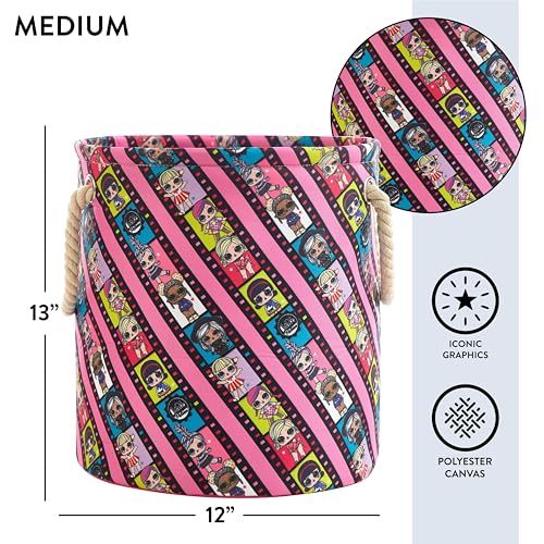 Image of Idea Nuova LOL Surprise 3 Piece Multi Size Fabric Nestable Toy Storage Basket Set, with Rope Carry Handles