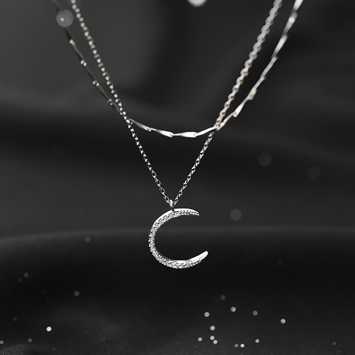 SLUYNZ Solid 925 Sterling Silver Moon Choker Necklace for Women Teens Moon Layer Pendant Necklace