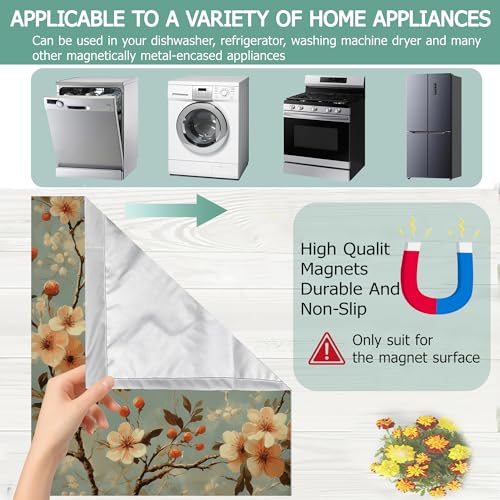 Image of Dishwasher Magnets Decorative Cover,Cute Bird Refrigerator Magnet Cover,Washable Spring Flowers Dishwasher Front Panel Cover Home Kitchen Decoration 23x26 Inch