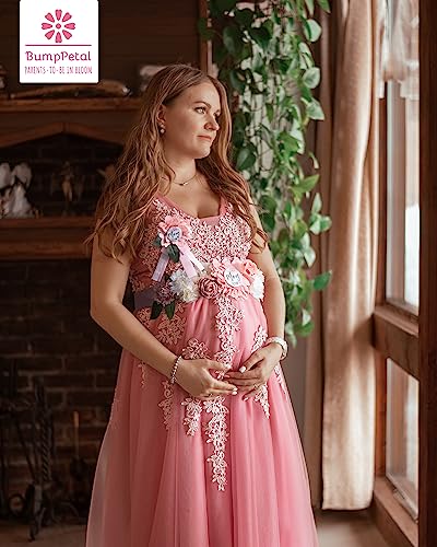 BumpPetal Flower Sash Set - Baby Shower Mom to Be Daddy to Be Corsage Pin - Flower Belt for Maternity Dress - Pregnancy Photo Props Supplies (Barbie Pink)4