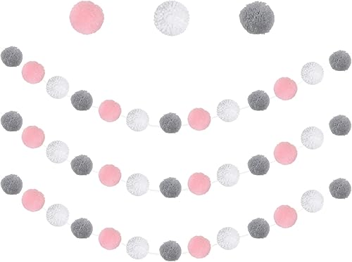 Zwiebeco Guirnalda de bolas de color rosa, gris y blanco, adornos para baby shower, cumpleaños, boda, fiesta, habitación de bebé, habitación de
