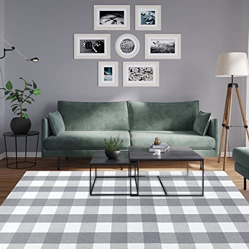Mubin Cotton Buffalo Plaid Rug, 4'X 6' Grey And White Outdoor Rug Front Door Decorative Mat, Hand-Woven Foldable Rug For Layered Door Mats Washable Carpet For Front Porch, Entryway, Farmhouse #TOP3