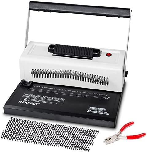 MAKEASY Spiral Coil Binding Machine for LTR/A4 - Disengaging Pins - 4 to 1 Pitch - 20 Sheet Punch Capacity - Electric Coil Inserter - Adjustable Side Margin, with Free 100pcs Coil Spines & Crimper