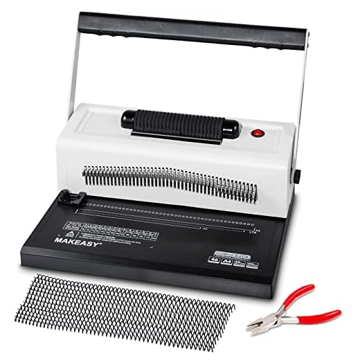 MAKEASY Spiral Coil Binding Machine with 46 Fully Disengaging Pins - Electric Coil Inserter - Adjustable Side Margin, Comes with Free 1 Box Coil Spines & Plier, 20 Sheet Punch Capacity
