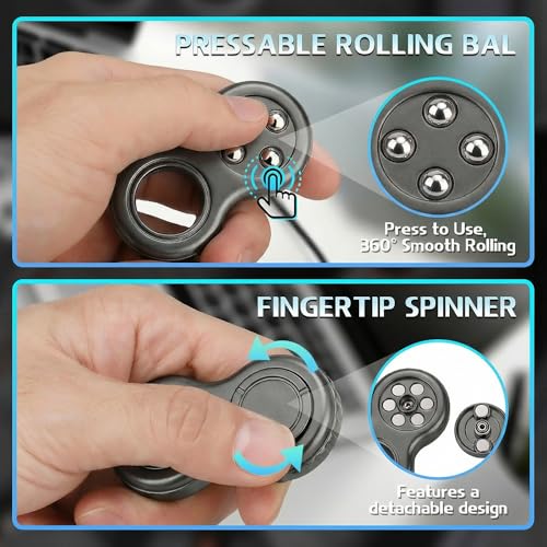 Image of 4 in 1Fidget Toy Finger Ring Sensory Press Botton for Kids Adults, Small Metal EDC Stress Relief Toy Gift for Men Women Office Classroom Prize -Black