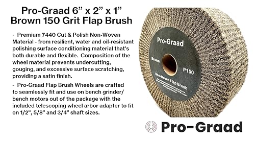 Image of 6 inch x 2 inch Brown P150 Cut & Polish Non-Woven Bench Grinder Polishing Burnishing Satin Finishing Flap Brush Wheel, Aluminum Copper Metal Golf Club Refurb, Compatible for 1 /2 inch, 5 /8 inch, 3 /4 inch Arbor