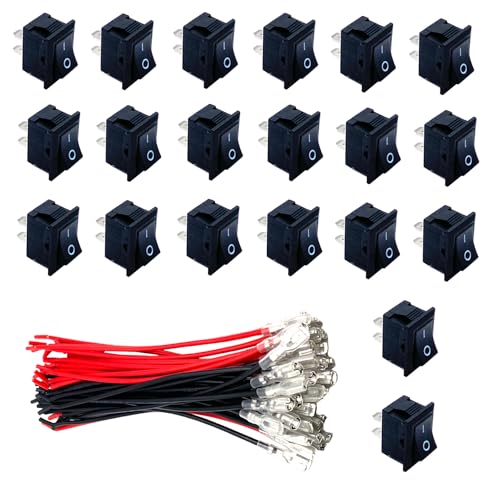 20 Pcs 12V Small Rocker Switches,KCD1 2 Pin SPST Rectangle Black On Off Switch with 15cm Pre-Wired for Boat,Automotive,Electronic Projects and Appliance Repairs