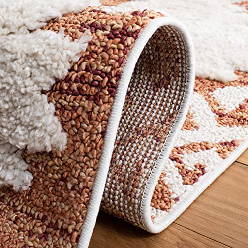 Image of SAFAVIEH Moroccan Tassel Shag Collection Accent Rug - 4' x 6', Orange & Ivory, Boho, Non-Shedding & Easy Care, 2-inch Thick Ideal for High Traffic Areas in Entryway, Living Room, Bedroom (MTS652P)