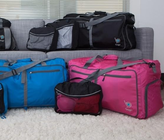 Bago Large Foldable Duffel Bags for Traveling Women & Men - 80L Packable Duffle Bag for Travel with Shoe Compartment - Water Repellant, Heavy Duty, Lightweight Folding & Collapsible (All Black)2