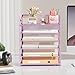 Subekyu 6 Tier Paper File Tray Organizer for Desk, Purple Mesh Desk Letter Paper File Folder Accessories Sorter Organizer with Handle, Stackable Slide Tray for Office, Home or School Supplies Storage