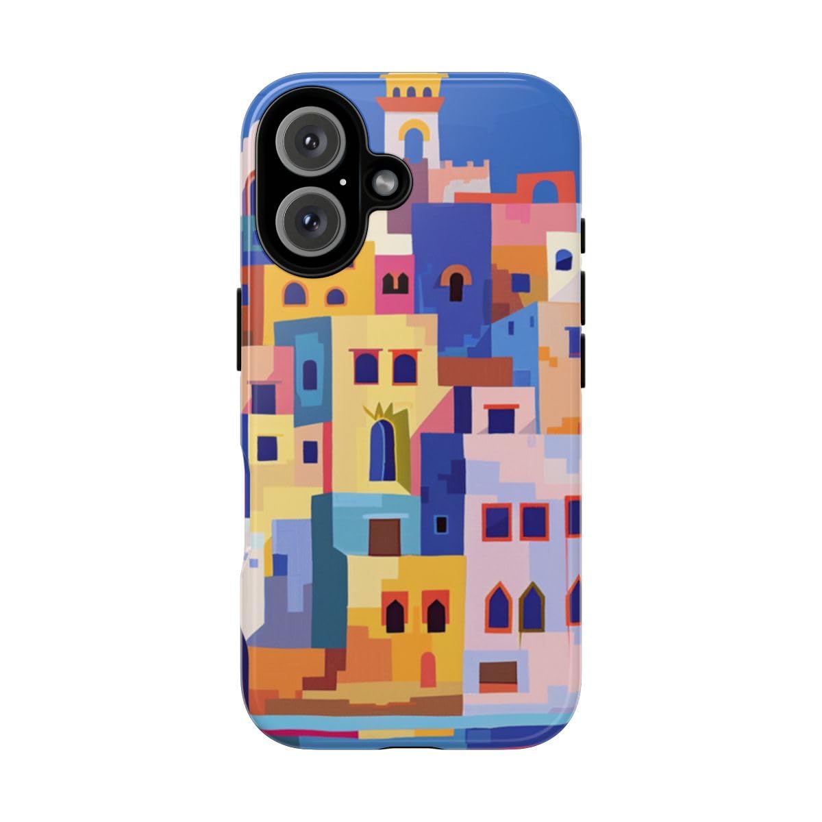 Coque iPhone 16 rigide bleue étui protection illustration ville - 5