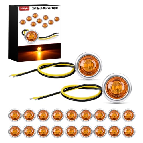 Image of Nilight 3 /4 inch Round Marker Lights 20PCS Amber Side Bullet Clearance Light | 304 Stainless Steel Bezel with IP68 Waterproof Hardwired Bright LEDs and 2 Wire Design for 12V Trailers Trucks Campers Boats