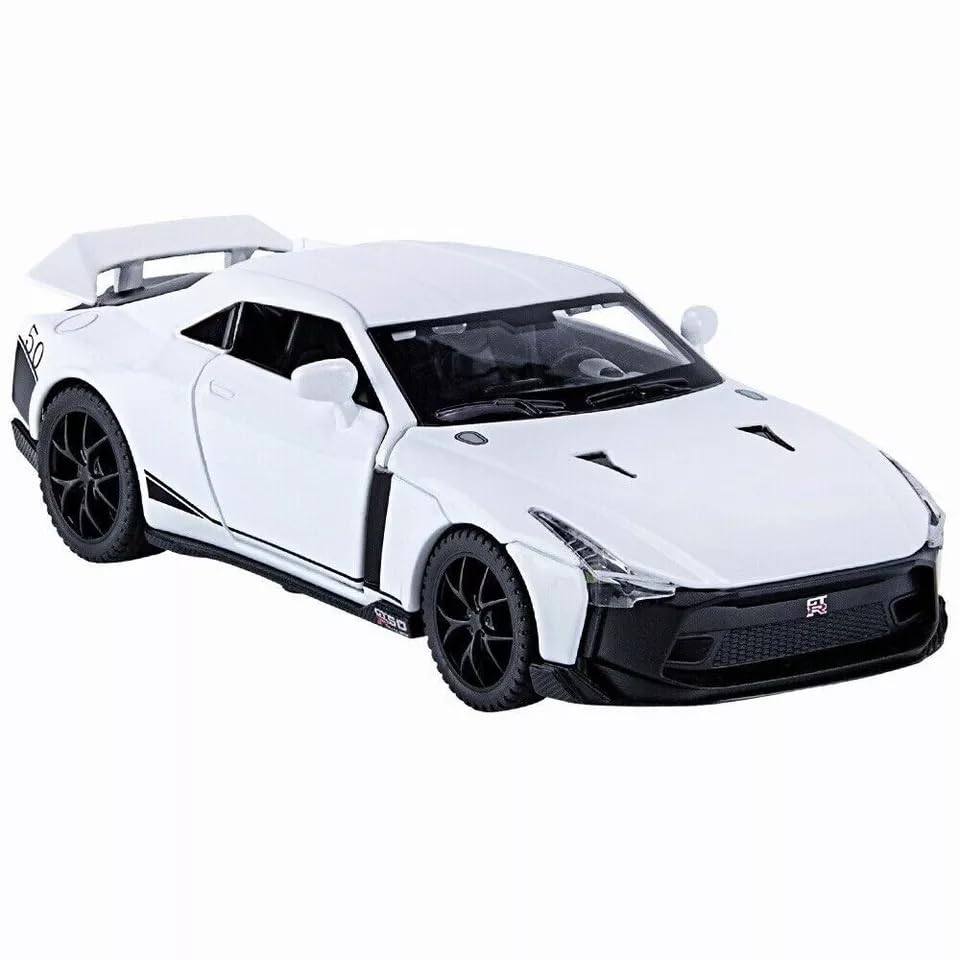 Image of 1:32 Nissan GTR50 Model Car, Diecast Collectible Pull Back Toy Car with Sound and Light for Adults, Kids, Boys, and Girls, Gift (White)
