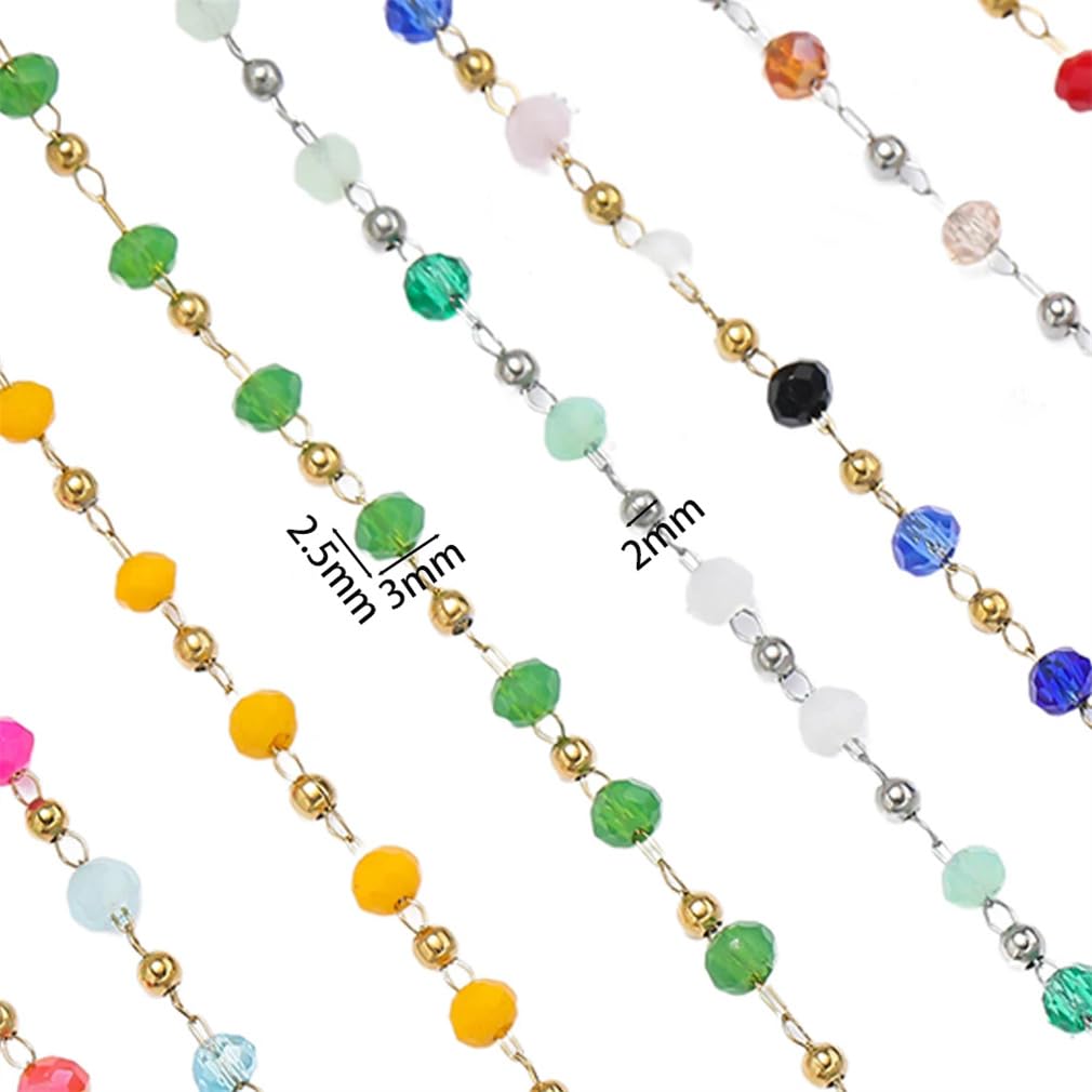 Rotoli Colorati a Catena, Catena di Perline in Acciaio Inossidabile con Pietre di Cristallo da 1 Metro for la creazione di Gioielli Accessori for collane e Braccialetti Fai-da-Te(18)