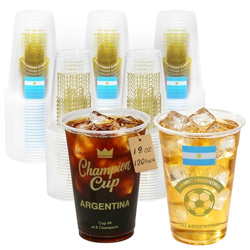 Sowinvent 18 oz Champion Cup Salute To Argentina, 3-Time World Soccer Champion, 120-Count Disposable Plastic Party Cups, Flag Themed for Restaurant Catering Fan Event Decoration, ¡VAMOS ARGENTINA 2026