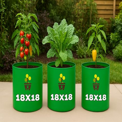 Image of MASHKI HDPE Grow Bags for Home, Terrace & Balcony Gardening - Big Size Vegetable Plant Grow Bags (15x15, 18 inchx18 inch & 24 inchx24 inch - Heavy Duty, UV Stabilized) (5, 18x18 Inches)