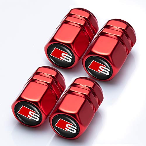 Goshion 4 Pcs Metal Car Wheel Tire Valve Stem Caps for Audi S Line S3 S4 S5 S6 S7 S8 A1 A3 RS3 A4 A5 A6 A7 RS7 A8 Q3 Q5 Q7 R8 TT Styling Decoration Accessories